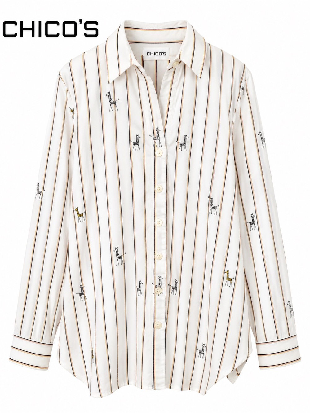 Chico’s Zebra Print Stripe Button Front Shirt White